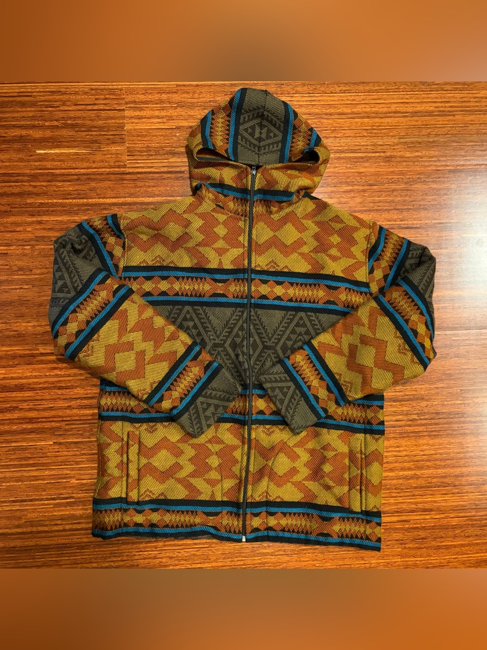 Galapagos Wool Blend Aztec Print Full Zip Hooded Jacket XL EUC